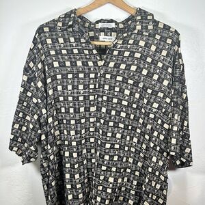 Pierre Cardin XXL‎ Black Geometric Print Short Sleeve Button Up Shirt Mens